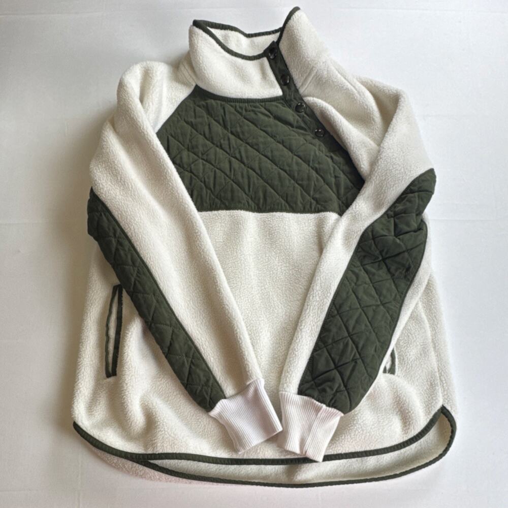 Abercrombie & Fitch White Green Fleece Pullover Sweatshirt Men Quilted M
